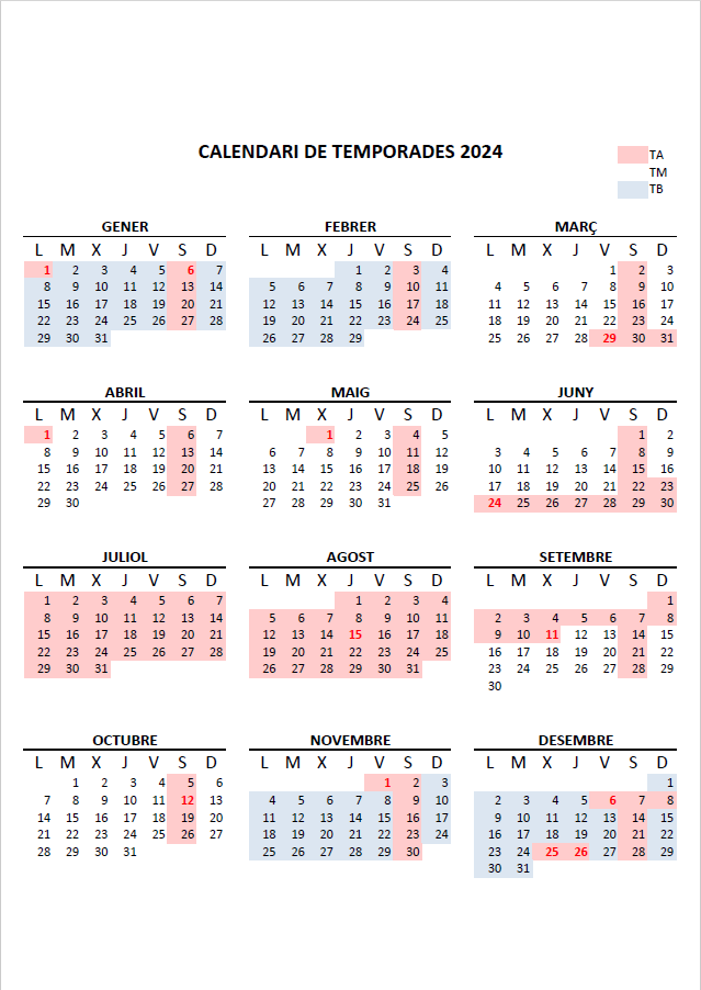 Costa Brava Calendario temporadas
